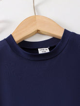 Young Young Girl Blue Comfy Round Neck Short Sleeve Patchwork Cute Casual Academy Style Bowknot Decor Dress